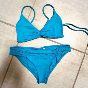 L*Space Coral Blue Full Cut bikini swimsuit set size L women’s strappy back.